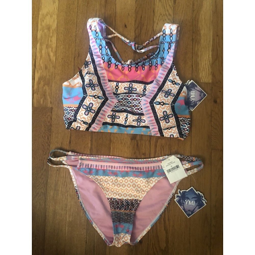 NWT YMI Womens Size XL Two Piece Bikini Swimsuit Flamingos Multicolor